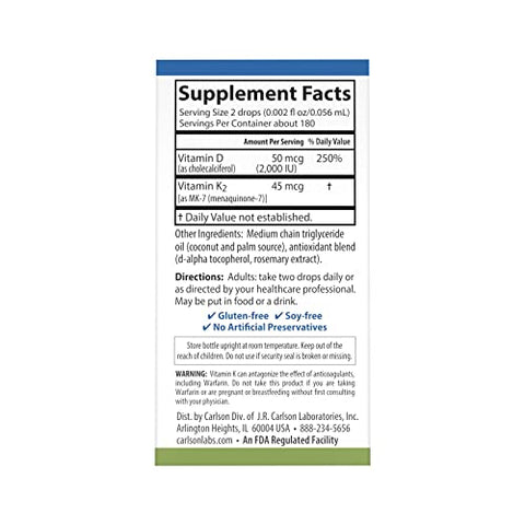Super Daily D3 K2, 50 mcg D3 45 mcg MK-7, Coração – Vitamina D3 e K2 para a saúde cardíaca - Carlson