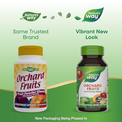Nature's Way - Nature’s Way Orchard Fruits: Pó de Frutas, Mistura com 12 Frutas Diferentes, 900mg por Porção de 2 Cápsulas, 60 Cápsulas (Embalagem Pode Variar)