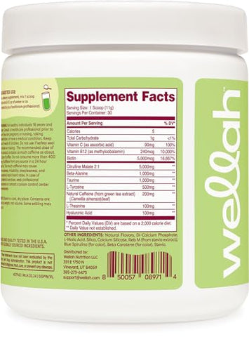 Wellah - Get-Going Mistura para Bebida Pré-Treino (Sabor Maçã Verde, 30 Porções)