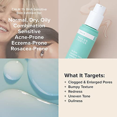 Paula's Choice - Paula’s Choice CALM 1%% Loção Esfoliante BHA para Pele Sensível, Ácido Salicílico para Poros Grandes e Entupidos, Acalma Vermelhidão, Indicado para Pele com Rosácea