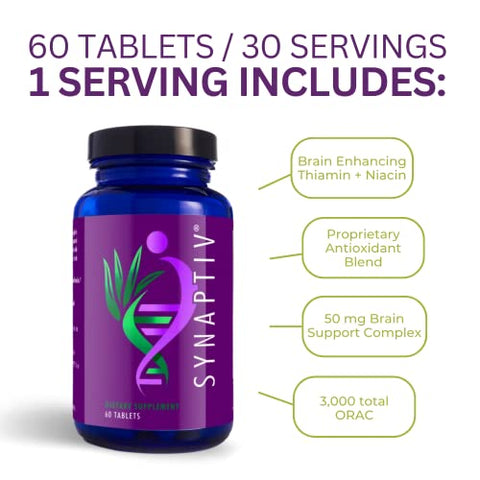 Synaptiv™ Brain Support – 12 em 1 – Ginkgo, Huperzine, Bacopa, Quercetina e Mais – com Potente Mistura de Vitaminas Antioxidantes – 60 Comprimidos - Youngevity