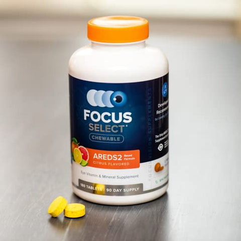 Focus Vision Supplements - Focus Select Chewable Eye Vitamin-Mineral Supplement – Citrus Flavored, 180 ct. (90 dias de fornecimento) – Baseado em AREDS2 para os olhos