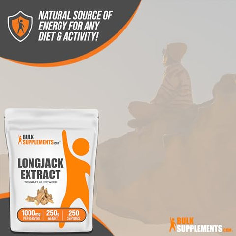 Longjack Extract Powder BulkSupplements.com – Tongkat Ali para Homens – Eurycoma Longifolia – Suporte à Libido (250g – 8.8oz)