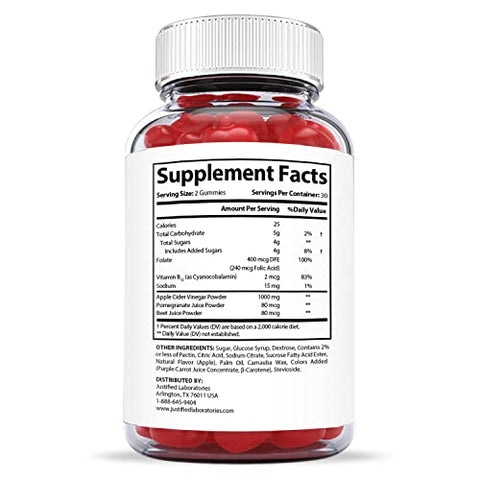Gomas Justified Laboratories Go 90 Keto ACV 1000MG com Suco de Romã, Beterraba e Vitamina B12 – 60 Gomas