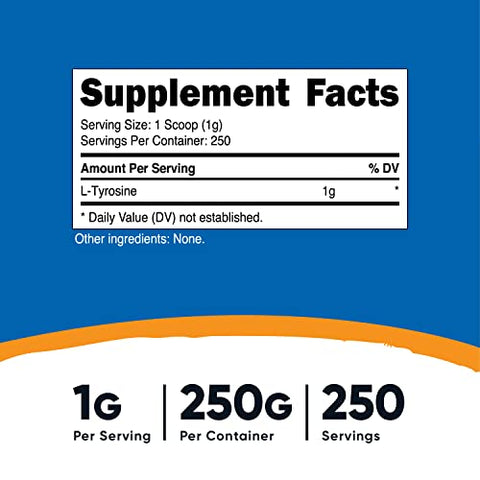 L-Tyrosine em Pó 250g – Puro L-Tyrosine 1000mg por Porção - Nutricost
