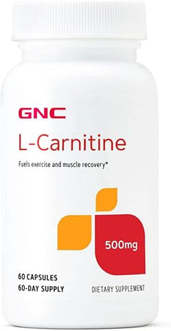 L-Carnitina 500mg, 60 Cápsulas, Auxilia no Metabolismo de Ácidos Graxos de Cadeia Longa - GNC