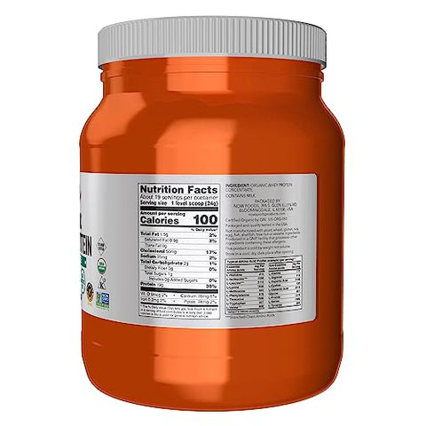 Sports Nutrition: Whey Protein Orgânico Certificado 19g, Pó Sem Sabor, 454g - NOW Foods