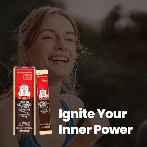 JUNG KWAN JANG - Extrato de Ginseng Vermelho Coreano Everytime 2000mg | Suplemento Energético, Chá de Ginseng, Alimento Coreano | Sem Cafeína, Aumenta Energia, Fortalece Imunidade | 30 Unidades