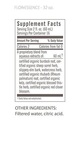 Flor Essence Chá Líquido 946ml – Desintoxicação Suave com Raiz de Bardana, Ulmus Rubra, Alga Marinha, Cardo – Ingredientes Orgânicos Premium - Flora