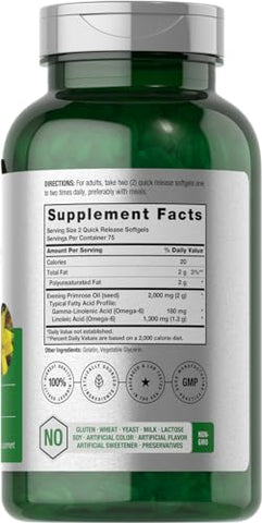 Óleo de Prímula 2000mg | 150 Cápsulas | Livre de Hexano e Solventes | Suplemento Prensado a Frio com GLA | Não-OGM, Sem Glúten - Horbäach