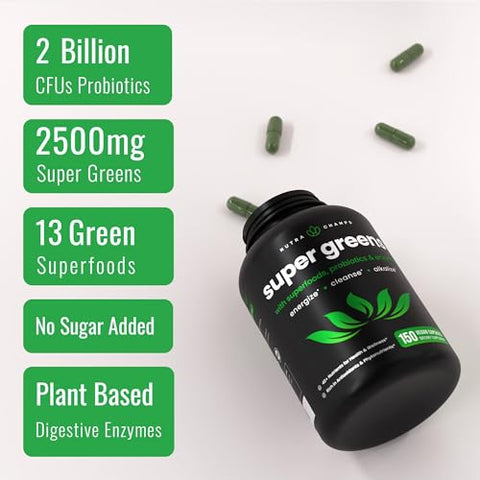 NutraChamps - Cápsulas de Super Verdes Orgânicos – 40 Super Alimentos | Marca: Organic Super Greens | 40g