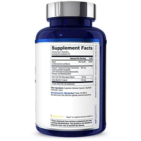 CholestMD com Extrato de Folha de Oliveira, Bergavit, Niacina, Alho | 120 Cápsulas (2-Pack) - 1MD Nutrition
