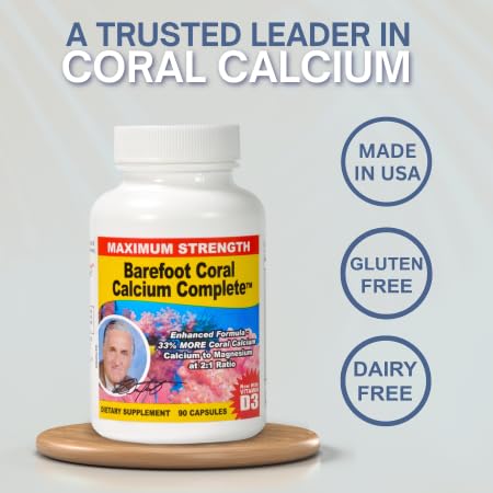 Barefoot Coral Calcium Complete - Suplemento de Cálcio de Coral 1500mg, 90 Cápsulas – Desenvolvido por Bob Barefoot – Apoia a Saúde Geral