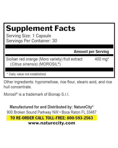 NatureCity - True-Slim 400mg Morosil | Suplemento para Perda de Peso e Gordura | Reduz Acúmulo de Gordura | 60 Cápsulas Vegetarianas | Livre de Transgênicos e Glúten | Feito nos EUA com Extrato de Laranja Sanguínea