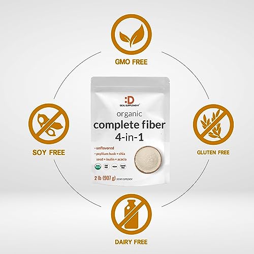 Pó de Fibra Orgânica, 2lbs – com Casca de Psyllium, Semente de Chia, Inulina - DEAL SUPPLEMENT