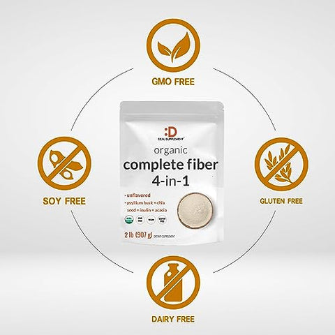 Pó de Fibra Orgânica, 2lbs – com Casca de Psyllium, Semente de Chia, Inulina - DEAL SUPPLEMENT