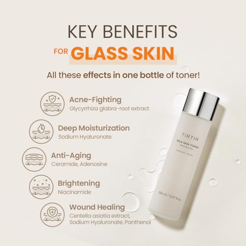 Tônico de Arroz Milk Skin | Hidratação Profunda, Brilho Instantâneo, 2% Niacinamida, Extrato de Farelo de Arroz, Ceramida, Pantenol, Cruelty-Free, Amigo da Acne Fúngica, Vegano, 150 ml - TIRTIR