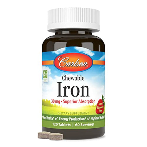 Ferro Mastigável, 30 mg, Absorção Superior, Saúde do Sangue, Produção de Energia - Carlson