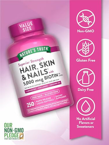 Nature's Truth - Nature’s Truth Hair, Skin – Fórmula Natural para Cabelo e Pele – 100% Eficaz – 60 Cápsulas