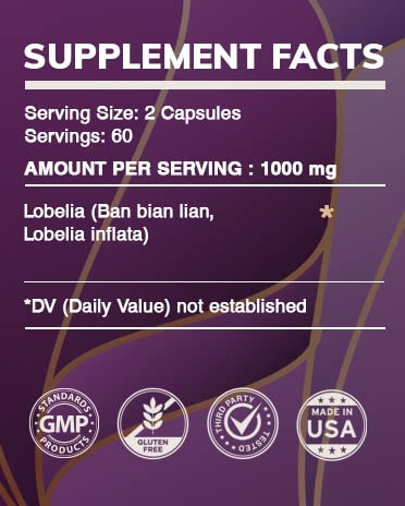HerbEra - Earth’s Love – Lobelia 120 Cápsulas, 500 mg, Lobelia (Lobelia spp.) Erva Seca de Cultivo Responsável (120 Cápsulas)