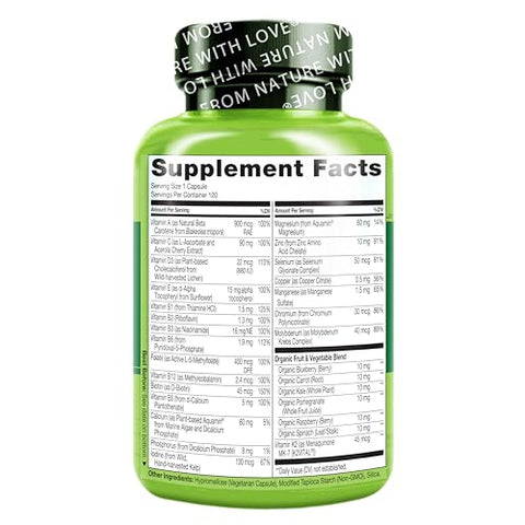 One Daily Multivitamínico para Mulheres 50 (Sem Ferro) – Suporte para a Menopausa em Mulheres Acima de 50 – Suplemento Alimentar à Base de Alimentos Integrais – Não-OGM – Sem Soja – 120 Cápsulas – Fornecimento de 4 Meses - NATURELO
