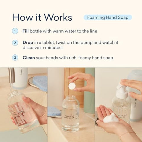 Duo de Sabonete Líquido em Vidro Recarregável – 2 Dispensers de Sabonete Líquido em Espuma de Vidro + 8 Tabletes de Reposição, Diversas Fragrâncias, Rende 8 frascos de 270 ml (2.160 ml no total) - BLUELAND
