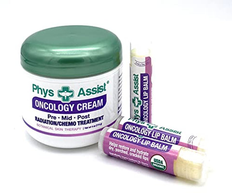 PhysAssist - Creme Oncológico 120ml + 3 Bálsamos Labiais. Hidratação para Pele Estressada em Tratamento de Quimio ou Radioterapia. Terapia para a Pele. Com Ingredientes Botânicos