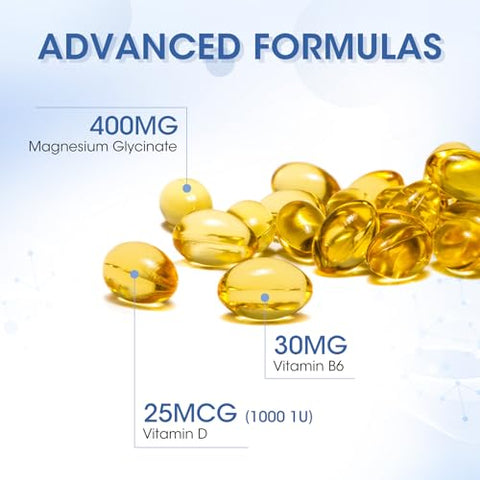 ORGEUOS - Cápsulas de Magnésio Glicinato, Alta Absorção de Magnésio Glicinato 400mg com Vitamina B6