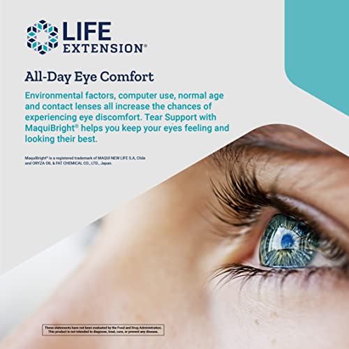 Suplemento para saúde ocular com extrato de Maqui Berry – Life Extension Tear Support com MaquiBright 60mg – Fórmula para produção de lágrimas e alívio dos olhos secos – Não-OGM, sem glúten, vegetariano – 30 cápsulas