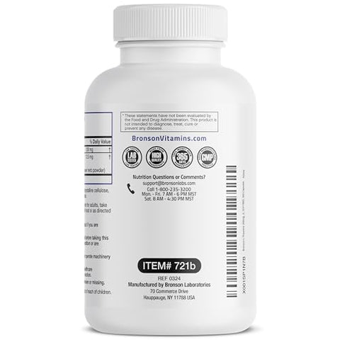 L-Theanine 200mg (Dupla Potência) com Erva de Passiflora, Suplemento para Gerenciamento de Estresse Sem Glúten e Soja, 360 Cápsulas - Bronson