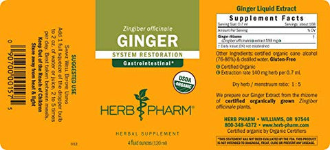 Extrato Líquido de Gengibre Orgânico Certificado – Suporte Digestivo 4 fl. oz (118 ml) - Herb Pharm
