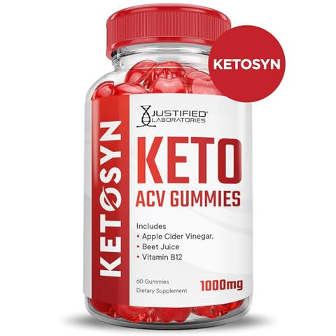 Justified Laboratories - (2 Pacotes) Gomas Ketosyn Keto ACV Fórmula Avançada 1000MG Gomas Ketosyn Keto Vinagre de Maçã Formulado com Pó de Romã e Beterraba B12 Vegano Não GMO 120 Gomas