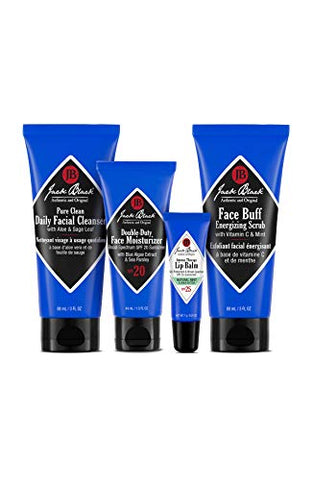 Conjunto Jack Black Skin Saviors – Limpeza Facial Diária Pure Clean, Hidratante Facial 2 em 1 SPF 20, Bálsamo Labial Intense Therapy SPF 25 Menta Natural
