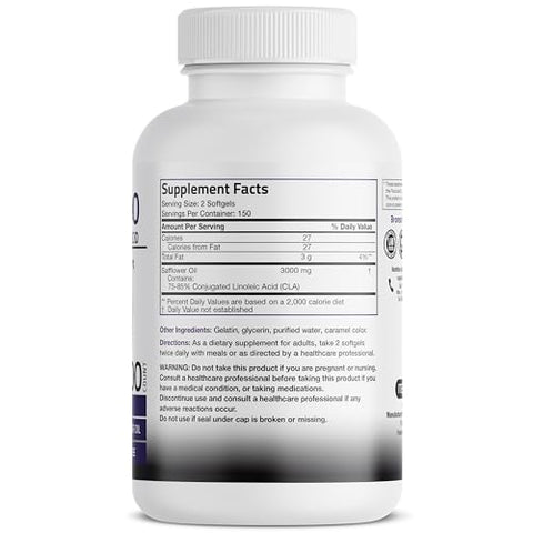 CLA 3000 – Suplemento de Ácido Linoleico Conjugado de Alta Potência para Gerenciamento de Peso Saudável e Massa Muscular Magra – 300 Softgels - Bronson