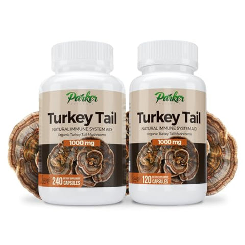 Parker Naturals - Cápsulas de Cogumelo do Rabo de Peru – Suplemento Orgânico de Cogumelo para Apoio à Saúde do Sistema Imunológico – 1000 mg de Suplementos Premium de Cogumelo – 120 Cápsulas