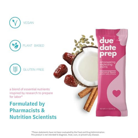 Barras de Lanche Due Date Prep – Suporte Natural para Preparação do Parto para Gestantes | Orgânicas, Livres de Glúten, Kosher | Snacks do Terceiro Trimestre com Tâmaras para uma Gravidez Saudável