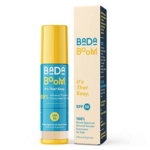 Bada Boom - Protetor Solar Mineral em Pó Translúcido, Aplicação com Pincel, FPS 50 para Crianças e Pele Sensível