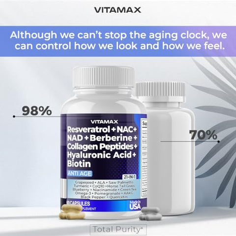 Vitamax - Resveratrol NAD Berberina Ácido Hialurônico – Biotina Uva | 30g