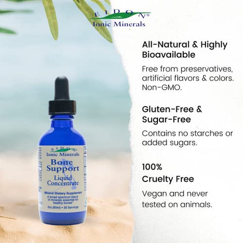 Eidon Ionic Minerals - Eidon Mineral Bone Support – Suplemento Líquido de Minerais Traços Iônicos para Saúde Óssea, Cálcio, Magnésio, Zinco, Manganês, Sílica, Enxofre, Boro, 30ml