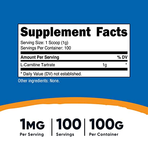 L-Carnitina em Pó (100g) – 1g por Porção; 100 Porções - Nutricost