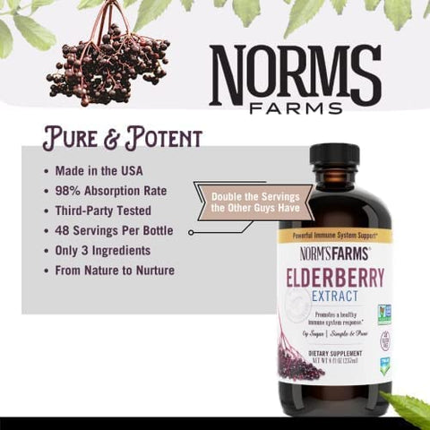 Norm's Farms - Norm’s Farms Extrato de Sabugueiro Americano – Concentrado Puro para Suporte Imunológico Feito com Bagas – Vegano, Sem Glúten, Não-OGM – 2 Frascos de 240 ml