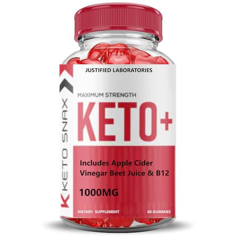 Justified Laboratories - Keto Snax Gummies Keto ACV Avançado 1000MG Fórmula Avançada Keto Snax Gummies Vinagre de Maçã Formulado com Pó de Romã e Beterraba B12 Vegano Não GMO 60 Gomas
