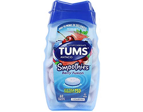 TUMS - Tums Smoothies Berry Fusion e Frutas Sortidas 60 Unidades Cada – Delicioso e Eficaz para Alívio da Azia