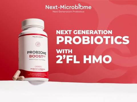 NEXT-MICROBIOME - Probiome-Boost 2.0 com Akkermansia muciniphila; 60 Cápsulas Combo com Probióticos e Prebióticos | Aumente a Saúde Intestinal