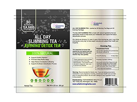 ALL SLIMMING HERBS - Chá Emagrecedor All Slimming Herbs para Perda de Peso – Desintoxicação Natural de 30 Dias que Reduz a Barriga – Chá Energético Diurno 30 Sachês Chá Desintoxicante Noturno 30 Sachês