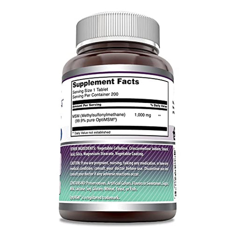 Amazing Nutrition - Amazing Formulas OptiMSM 1000 Mg 200 Comprimidos | Não-OGM | Sem Glúten | Fabricado nos EUA | Suplemento de MSM