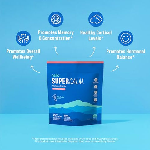 Supercalm: Pó para Bebida de Framboesa Limonada, L Teanina, Ksm-66 Ashwagandha, Glicinato de Magnésio, Vitamina D3 – Relaxamento e Bem-Estar - Nello