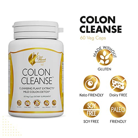 Cocó March N.M.D - Coco March Colon Cleanse – Suplemento Alimentar para Limpeza do Cólon, Extratos Vegetais de Limpeza, Limpeza Suave do Cólon – Sem Glúten, Sem Lactose, Sem Soja, Amigável ao Keto e Paleo, 60 Cápsulas Vegetais – 15g