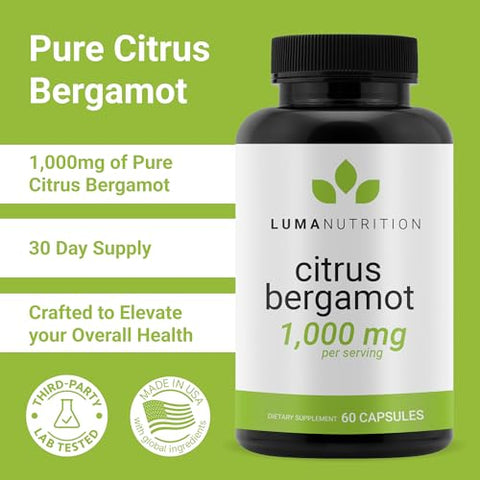 Citrus Bergamot 1000mg – Suplemento de Citrus Bergamot – Fabricado nos EUA – Propriedade de Veteranos – 60 Cápsulas - Luma Nutrition