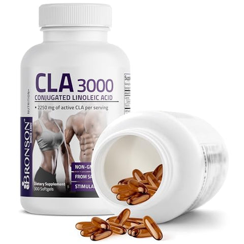 CLA 3000 – Suplemento de Ácido Linoleico Conjugado de Alta Potência para Gerenciamento de Peso Saudável e Massa Muscular Magra – 300 Softgels - Bronson